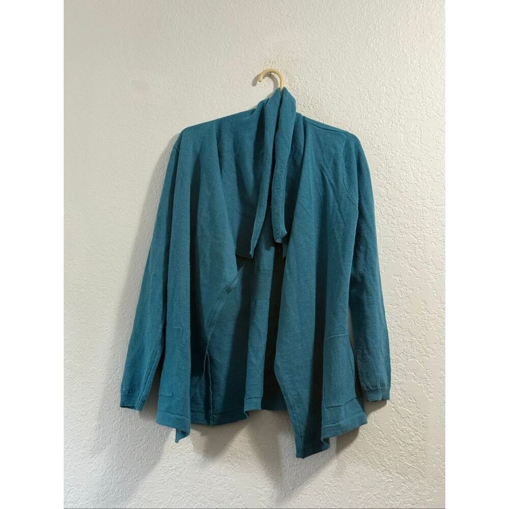 Valerie Bertinelli, Italian Marino wool long line teal sweater cardigan sz‎ s